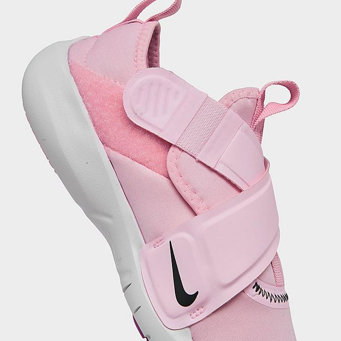 Front view of Girls' Little Kids' Nike Flex Advance Running Shoes in Pink Foam/Dark Smoke Grey-Fuchsia Glow Click to zoom