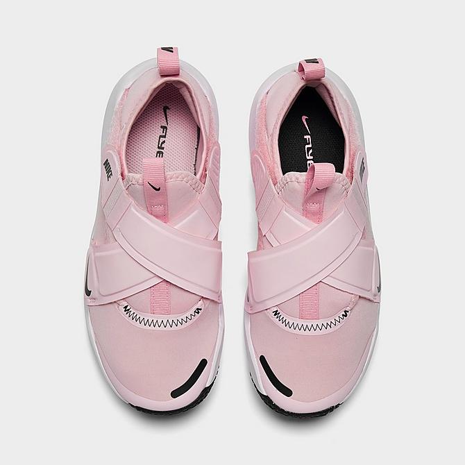 Back view of Girls' Little Kids' Nike Flex Advance Running Shoes in Pink Foam/Dark Smoke Grey-Fuchsia Glow Click to zoom
