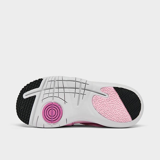 Bottom view of Girls' Little Kids' Nike Flex Advance Running Shoes in Pink Foam/Dark Smoke Grey-Fuchsia Glow Click to zoom