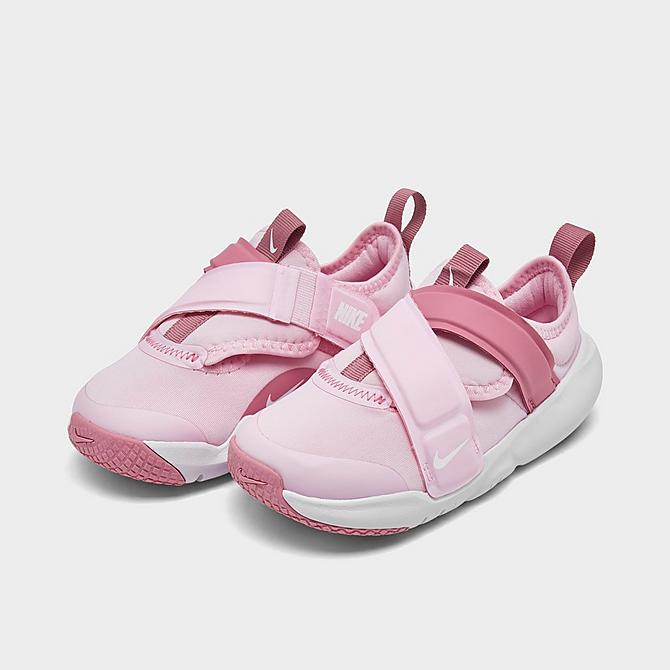 Three Quarter view of Girls' Toddler Nike Flex Advance Running Shoes in Hyper Pink/White/Elemental Pink/Pink Foam Click to zoom