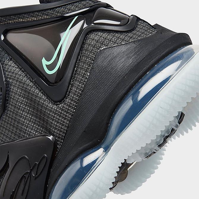 Front view of Nike LeBron 19 Basketball Shoes in Black/Green Glow/Anthracite Click to zoom