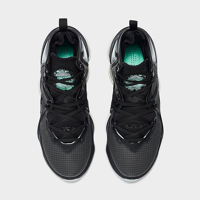 Back view of Nike LeBron 19 Basketball Shoes in Black/Green Glow/Anthracite Click to zoom