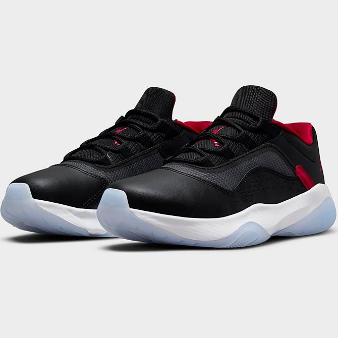 Three Quarter view of Big Kids' Air Jordan 11 CMFT Low Casual Shoes in Black/University Red/White Click to zoom