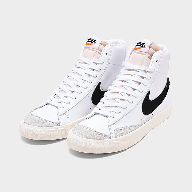 Three Quarter view of Women's Nike Blazer Mid '77 Casual Shoes in White/Black/Sail Click to zoom