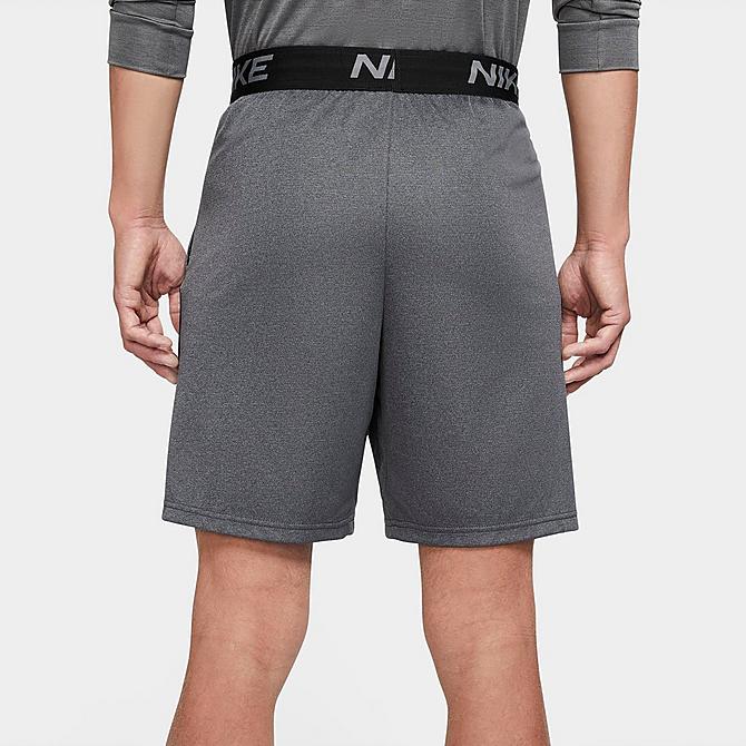 Back Left view of Men's Nike Dri-FIT Veneer Shorts in Black/Smoke Grey Heather/White Click to zoom
