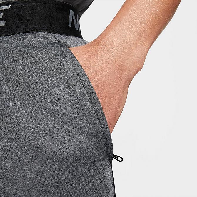 On Model 5 view of Men's Nike Dri-FIT Veneer Shorts in Black/Smoke Grey Heather/White Click to zoom