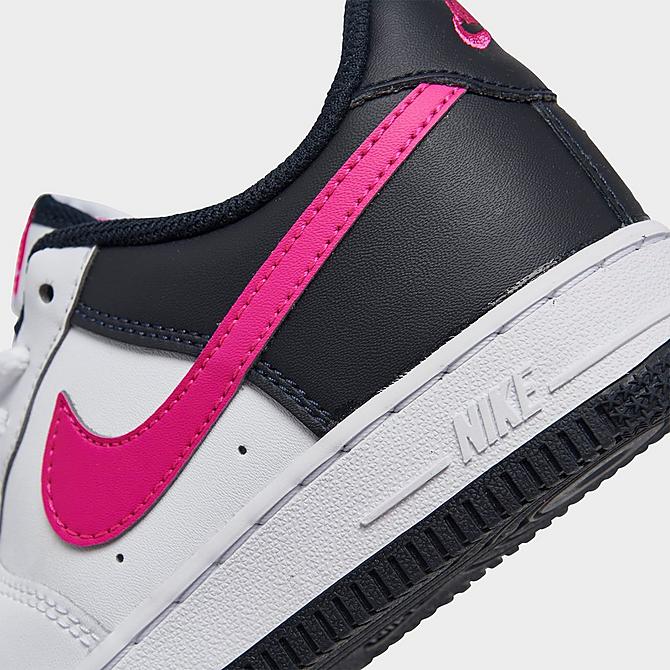 Front view of Girls' Little Kids Nike Force 1 Casual Shoes in White/Dark Obsidian/Fierce Pink Click to zoom