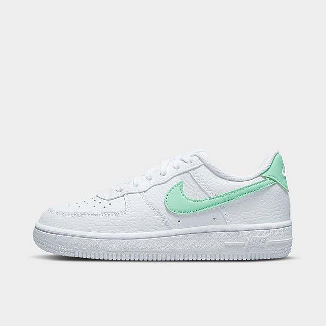 Right view of Little Kids' Nike Air Force 1 Casual Shoes in White/Mint Foam Click to zoom