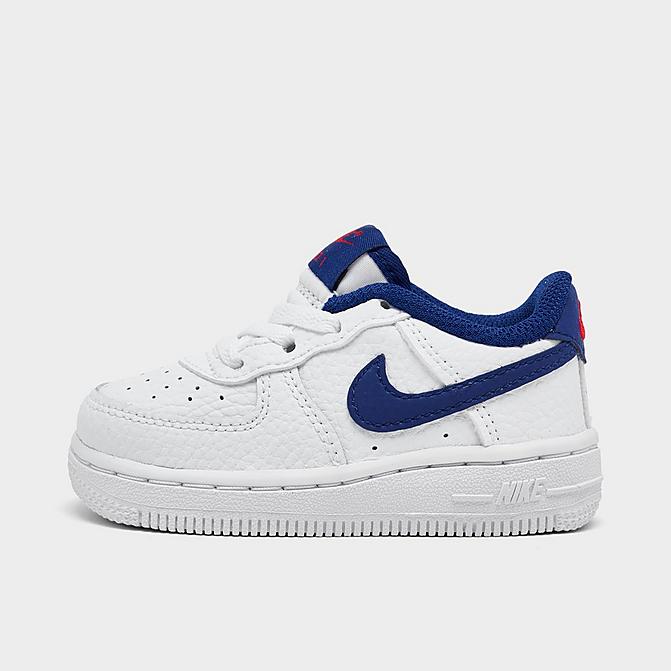 Right view of Kids' Toddler Nike Air Force 1 Casual Shoes in White/Deep Royal Blue-University Red Click to zoom