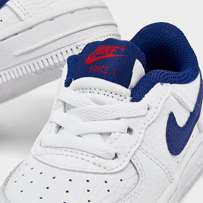 Front view of Kids' Toddler Nike Air Force 1 Casual Shoes in White/Deep Royal Blue-University Red Click to zoom