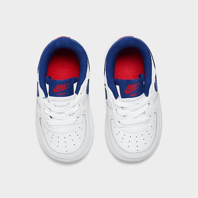 Back view of Kids' Toddler Nike Air Force 1 Casual Shoes in White/Deep Royal Blue-University Red Click to zoom