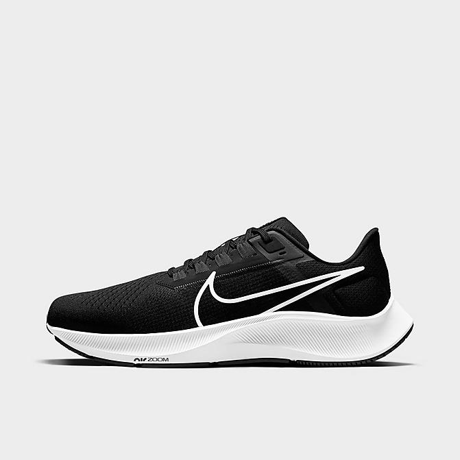 Right view of Men's Nike Air Zoom Pegasus 38 Running Shoes (Wide Width 4E) in Black/Anthracite/Volt/White Click to zoom