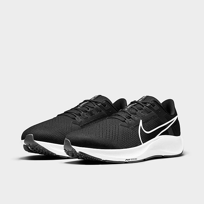 Three Quarter view of Men's Nike Air Zoom Pegasus 38 Running Shoes (Wide Width 4E) in Black/Anthracite/Volt/White Click to zoom