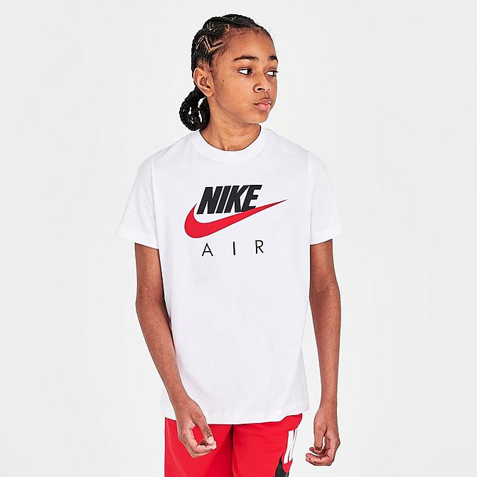 Front view of Boys' Nike Air T-Shirt in White/University Red Click to zoom