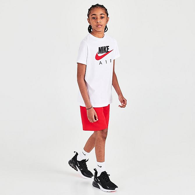 Front Three Quarter view of Boys' Nike Air T-Shirt in White/University Red Click to zoom