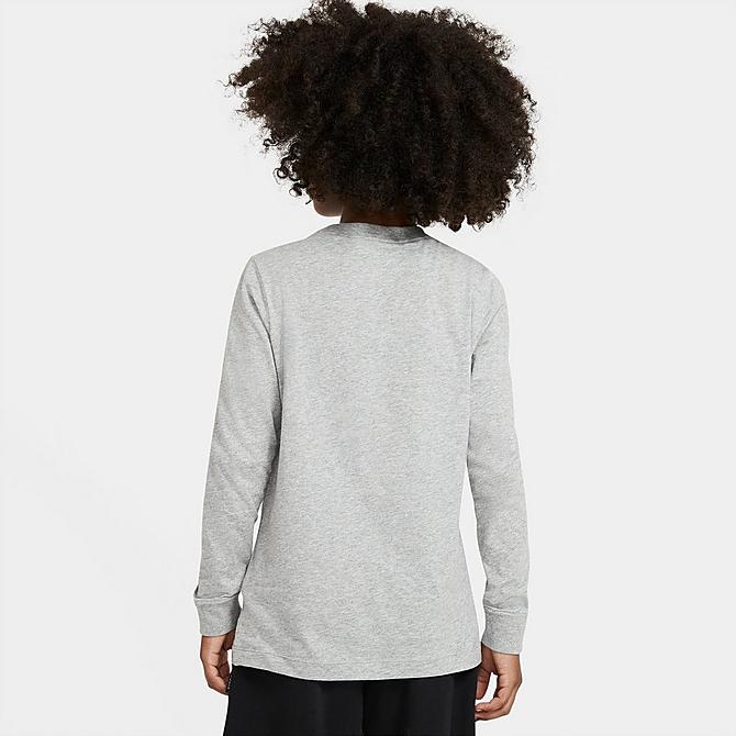 Back Left view of Boys' Nike Sportswear Camo Futura Long-Sleeve T-Shirt in Dark Grey Heather/White Click to zoom