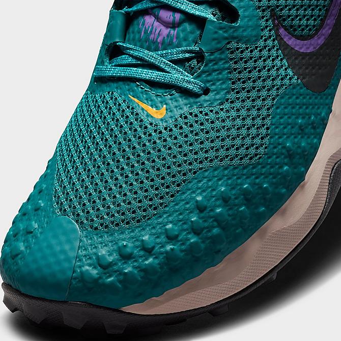 Front view of Men's Nike Wildhorse 7 Trail Running Shoes in Mystic Teal/Dark Smoke Grey/Turquoise Blue/University Gold/Wild Berry Click to zoom