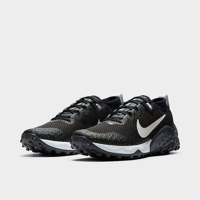 Three Quarter view of Women's Nike Wildhorse 7 Trail Running Shoes in Black/Anthracite/Pure Platinum 9 Click to zoom
