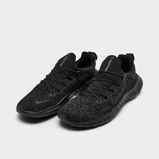 Three Quarter view of Men's Nike Free Run 5.0 Running Shoes in Black/Black/Off Noir Click to zoom