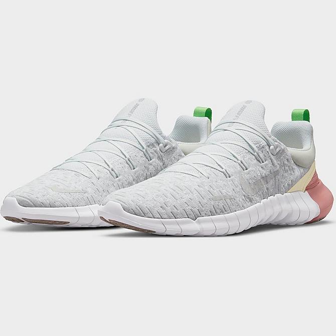 Three Quarter view of Men's Nike Free Run 5.0 Running Shoes in Off White/Grey Fog/White Click to zoom
