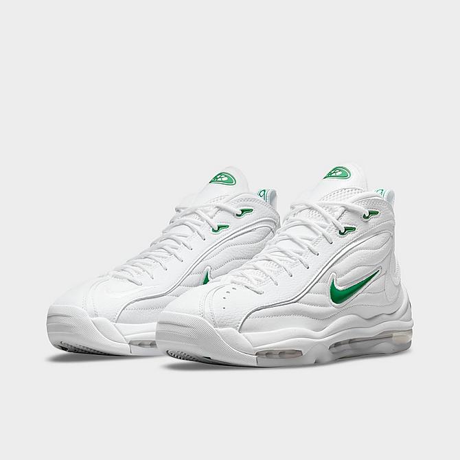 Three Quarter view of Men's Nike Air Total Max Uptempo Basketball Shoes in White/Classic Green/White Click to zoom