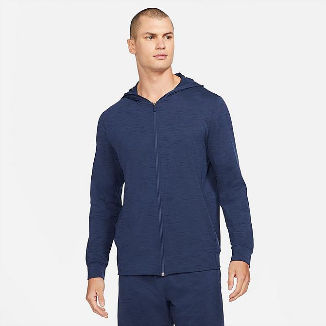 Front view of Men's Nike Yoga Dri-FIT Full-Zip Jacket in Midnight Navy/Dark Obsidian Click to zoom
