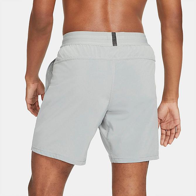 Front Three Quarter view of Men's Nike Yoga Dri-FIT Woven Shorts in Particle Grey/Black Click to zoom