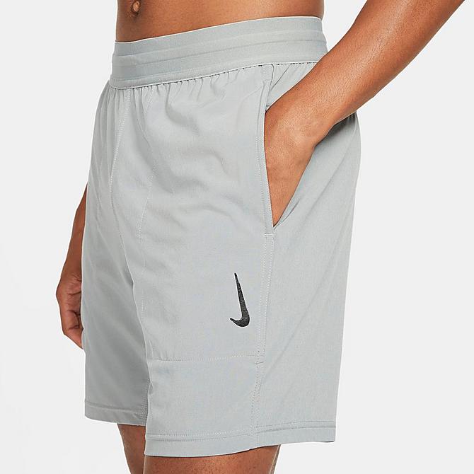 Back Right view of Men's Nike Yoga Dri-FIT Woven Shorts in Particle Grey/Black Click to zoom