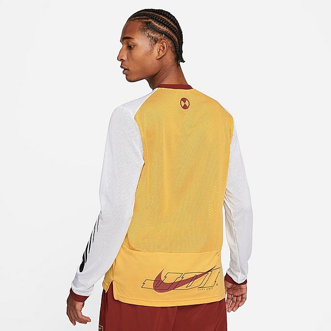 Back Left view of Men's Nike Sport Clash Long-Sleeve T-Shirt in Solar Flare/White/Dark Cayenne Click to zoom