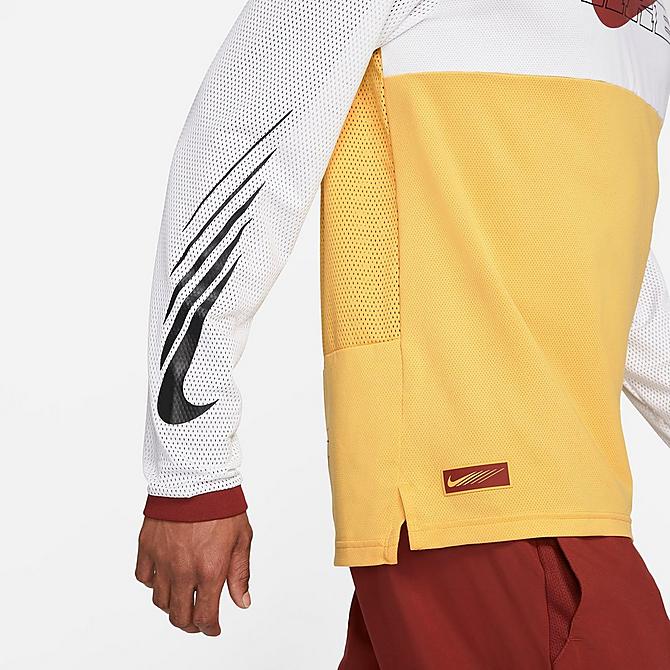 On Model 5 view of Men's Nike Sport Clash Long-Sleeve T-Shirt in Solar Flare/White/Dark Cayenne Click to zoom