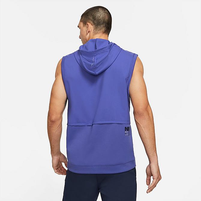 Back Left view of Men's Nike Dri-FIT Graphic Sleeveless Training Hoodie in Lapis/Lapis/Obsidian Click to zoom