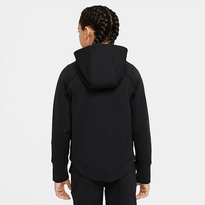 Back Left view of Girls' Nike Sportswear Tech Fleece Full-Zip Hoodie in Black/White Click to zoom