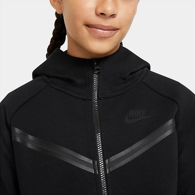 Back Right view of Girls' Nike Sportswear Tech Fleece Full-Zip Hoodie in Black/White Click to zoom