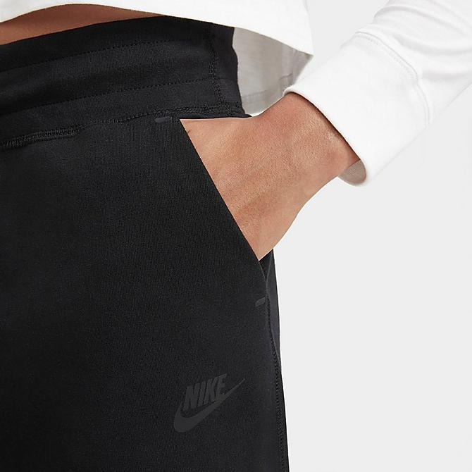 Back Right view of Girls' Nike Sportswear Tech Fleece Jogger Pants in Black/White Click to zoom