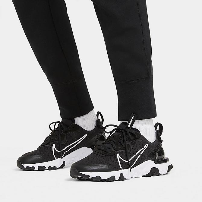 On Model 6 view of Girls' Nike Sportswear Tech Fleece Jogger Pants in Black/White Click to zoom