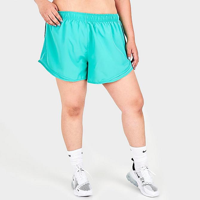 Back Left view of Women's Nike Tempo Running Shorts (Plus Size) in Washed Teal Click to zoom