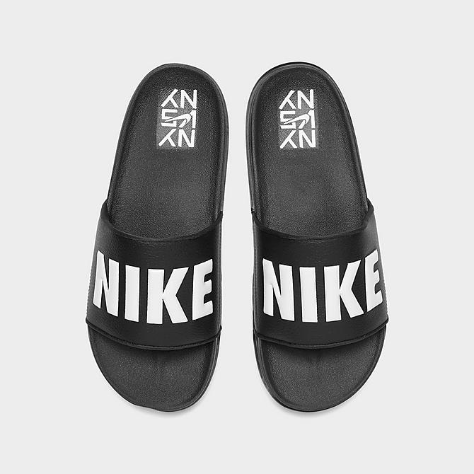 Back view of Men's Nike OffCourt NY vs. NY Slide Sandals in Black/White Click to zoom