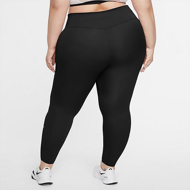 Back Left view of Women's Nike One Luxe Cropped Tights (Plus Size) in Black/Clear Click to zoom