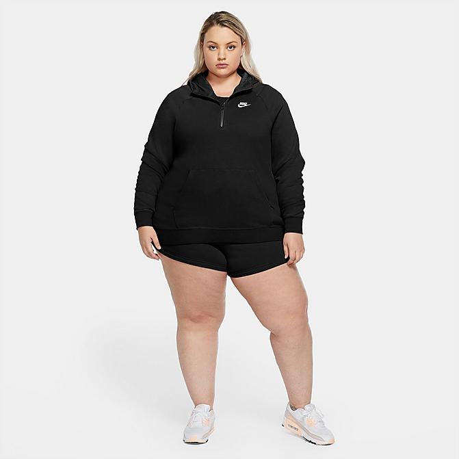 Front view of Women's Nike Sportswear Essential French Terry Shorts (Plus Size) in Black/White Click to zoom