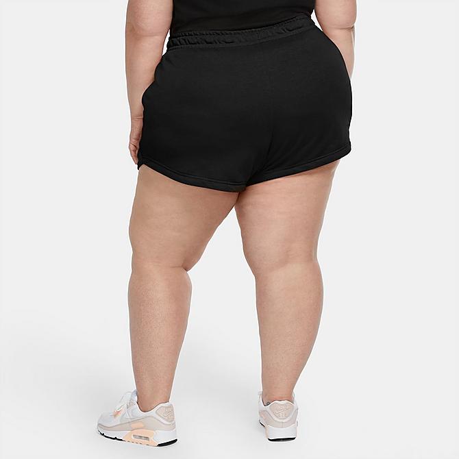 Back Left view of Women's Nike Sportswear Essential French Terry Shorts (Plus Size) in Black/White Click to zoom