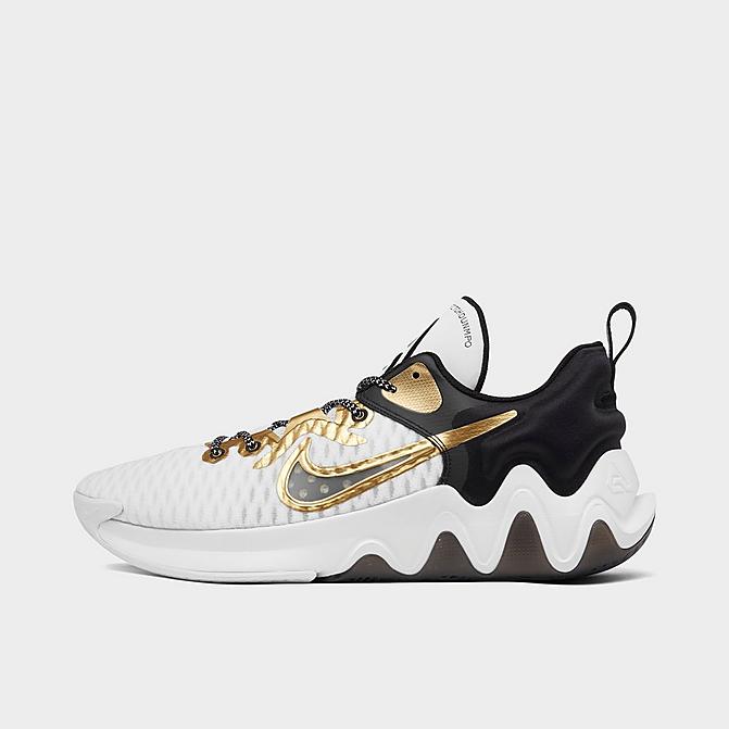 Right view of Nike Giannis Immortality Basketball Shoes in White/Metallic Gold/Black Click to zoom