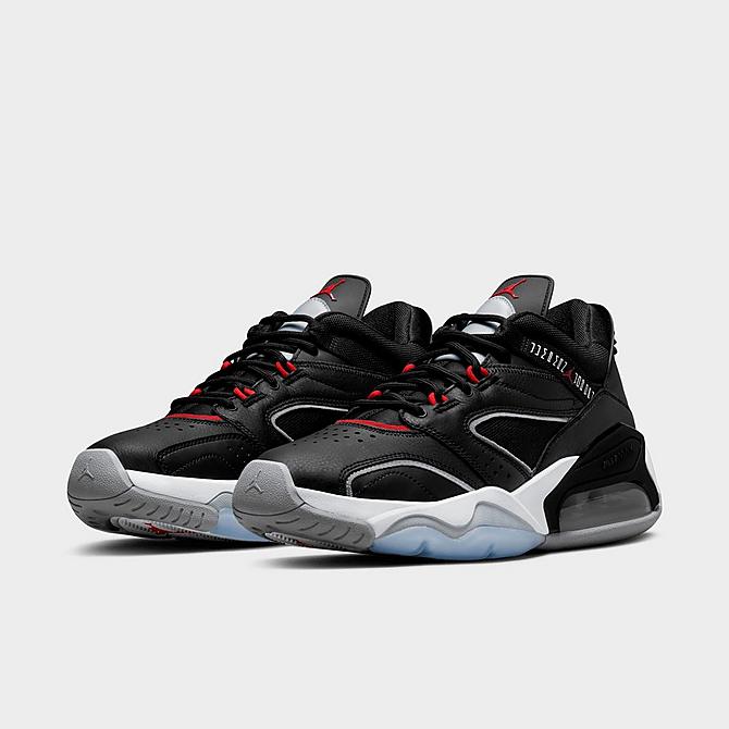 Three Quarter view of Jordan Point Lane Basketball Shoes in Black/Wolf Grey/White/University Red Click to zoom