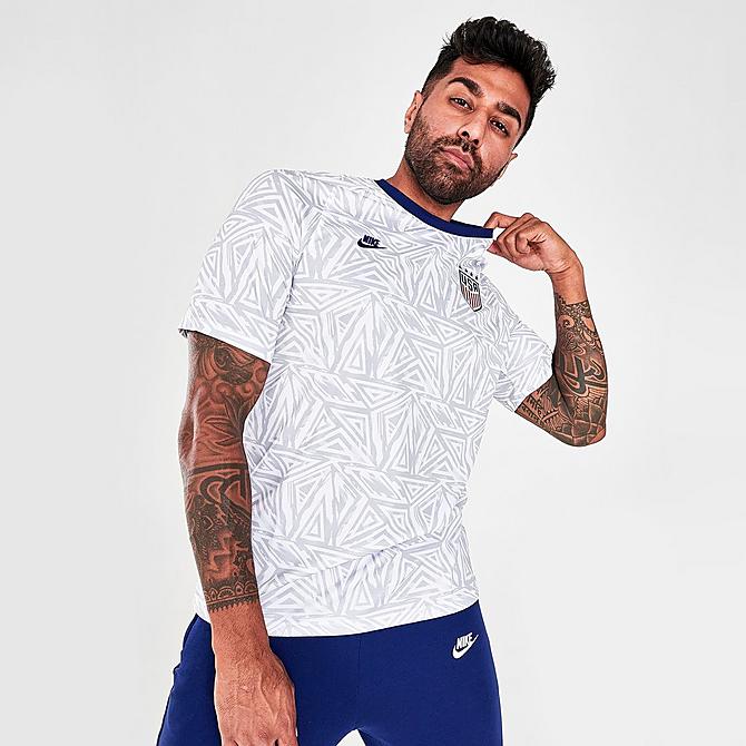 [angle] view of Men's Nike USA Soccer Pre-Match Top in White/Loyal Blue Click to zoom