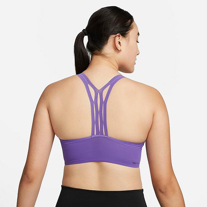 Front Three Quarter view of Women's Nike Dri-FIT Indy UltraBreathe Light-Support Padded Strappy Sports Bra in Dark Iris/Dark Iris/Dark Iris/Court Purple Click to zoom