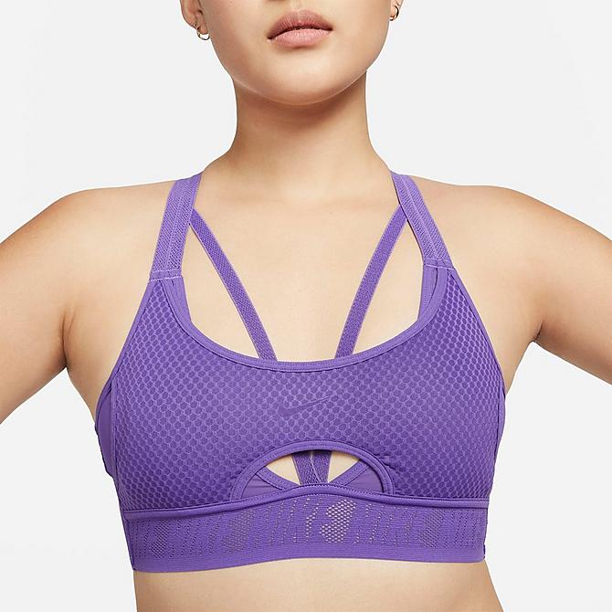 Back Right view of Women's Nike Dri-FIT Indy UltraBreathe Light-Support Padded Strappy Sports Bra in Dark Iris/Dark Iris/Dark Iris/Court Purple Click to zoom
