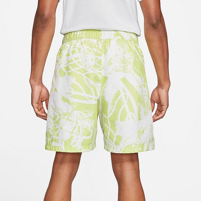 Back Right view of Men's Jordan Flight Allover Print Poolside Shorts in Night Forest/Total Orange Click to zoom