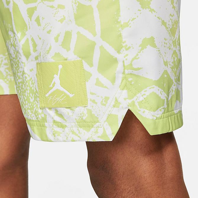 On Model 6 view of Men's Jordan Flight Allover Print Poolside Shorts in Night Forest/Total Orange Click to zoom