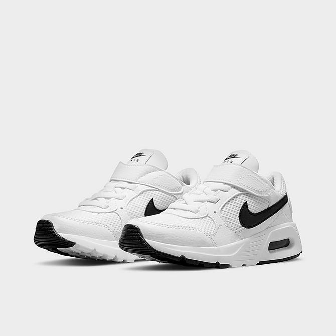 Three Quarter view of Little Kids' Nike Air Max SC Casual Shoes in White/Black/White Click to zoom