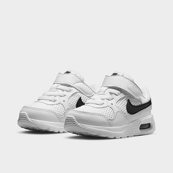 Three Quarter view of Kids' Toddler Nike Air Max SC Casual Shoes in White/Black/White Click to zoom