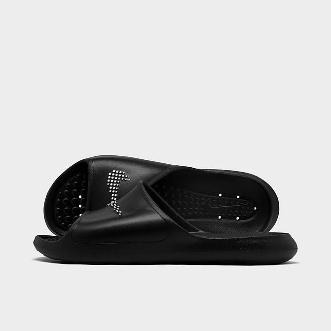 Right view of Men's Nike Victori One Shower Slide Sandals in Black/White/Black Click to zoom